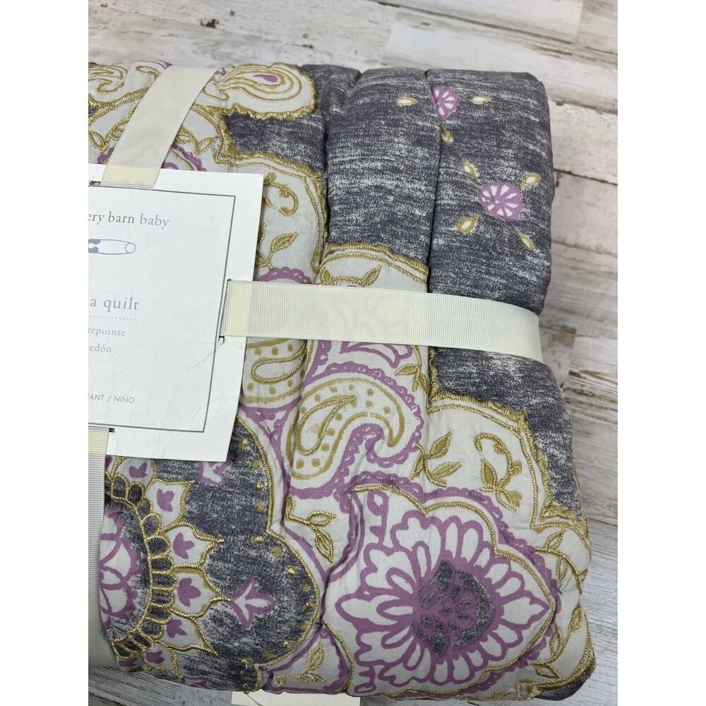 Pottery Barn Alma Quilt Baby Pink Gold Gray Paisley NWT - Picture 4 of 4